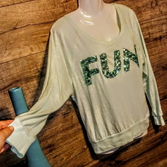 PINK by V.S. Top Size S Sequin Graphic Long Sleeve - Picture 2 of 12